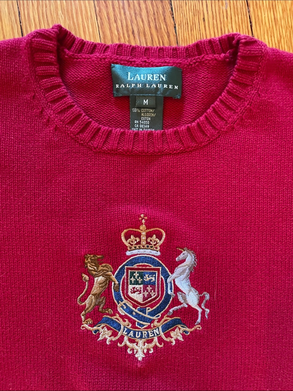 Lauren Ralph Lauren Red Crewneck Sweater with Embroidered Crest